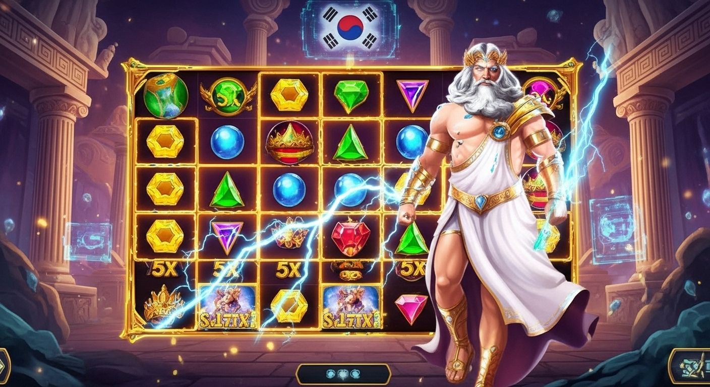 그리스 신전과 현대 UI가 결합된 카지노 게임 인터페이스
