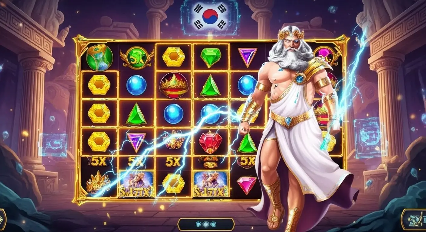 그리스 신전과 현대 UI가 결합된 카지노 게임 인터페이스